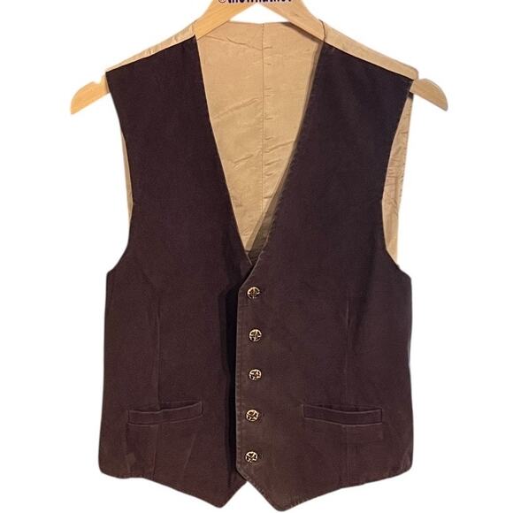 Vintage Brown Felt Suit Vest Size M Button Front Pockets Men Unisex Regency Goth - Picture 16 of 16